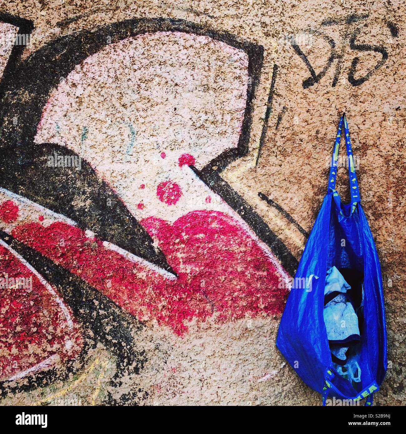 Bag and graffiti kavouri beach Voulagmeni Athens Greece Stock Photo
