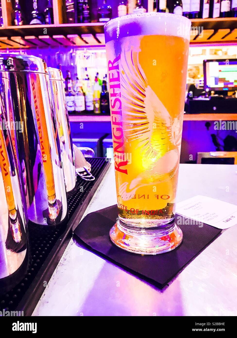 Pint of Kingfisher lager on a bar - Smartphone Captured Stock Image