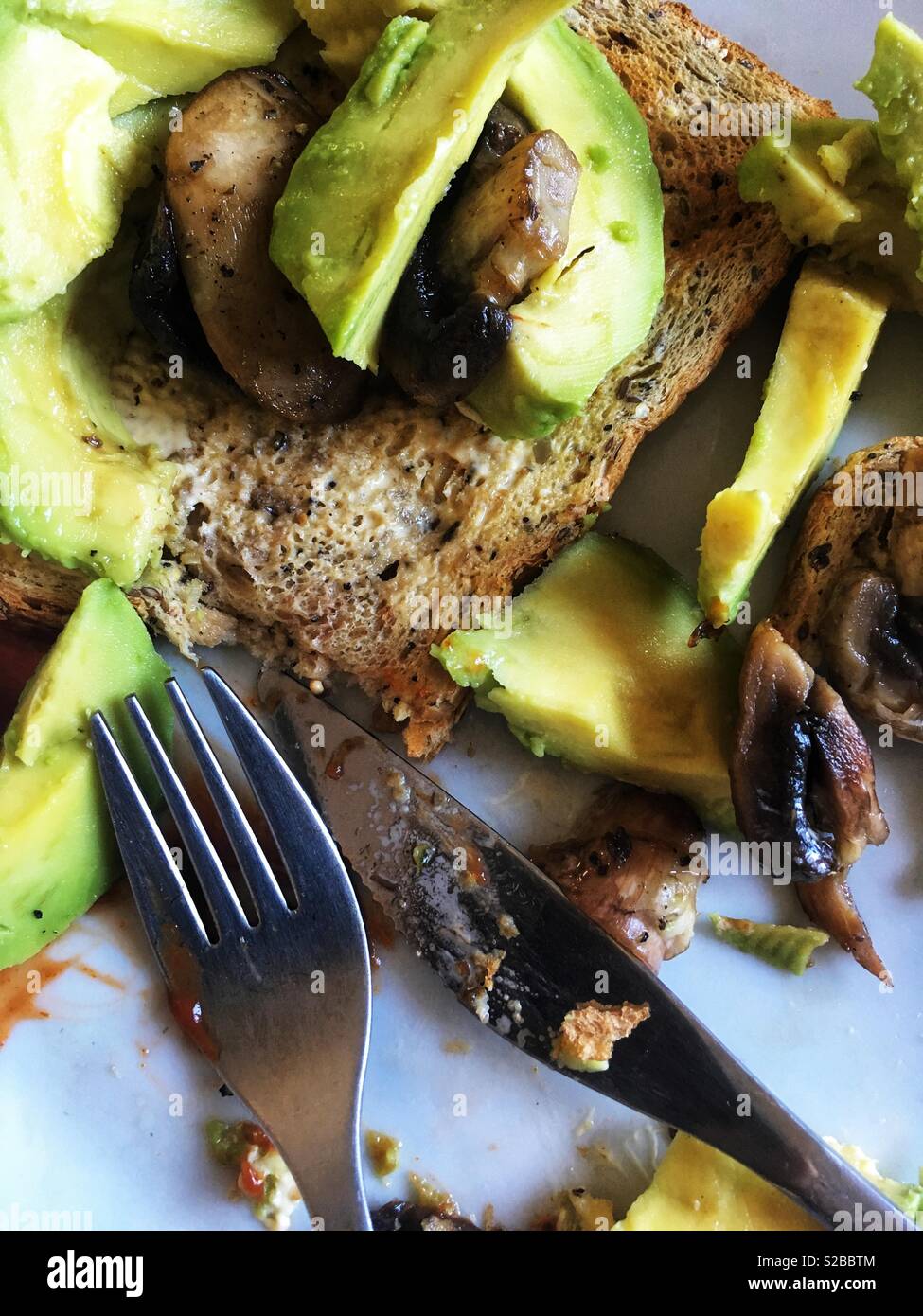 Mushrooms and avocado on toast - Smartphone Captured Stock Image