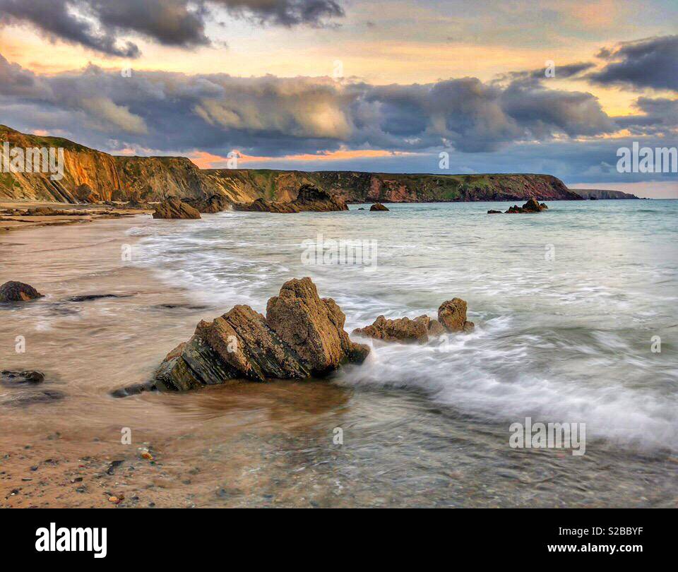 Incoming tide, Marloes sands, Pembrokeshire, West Wales. - Smartphone Captured Stock Image
