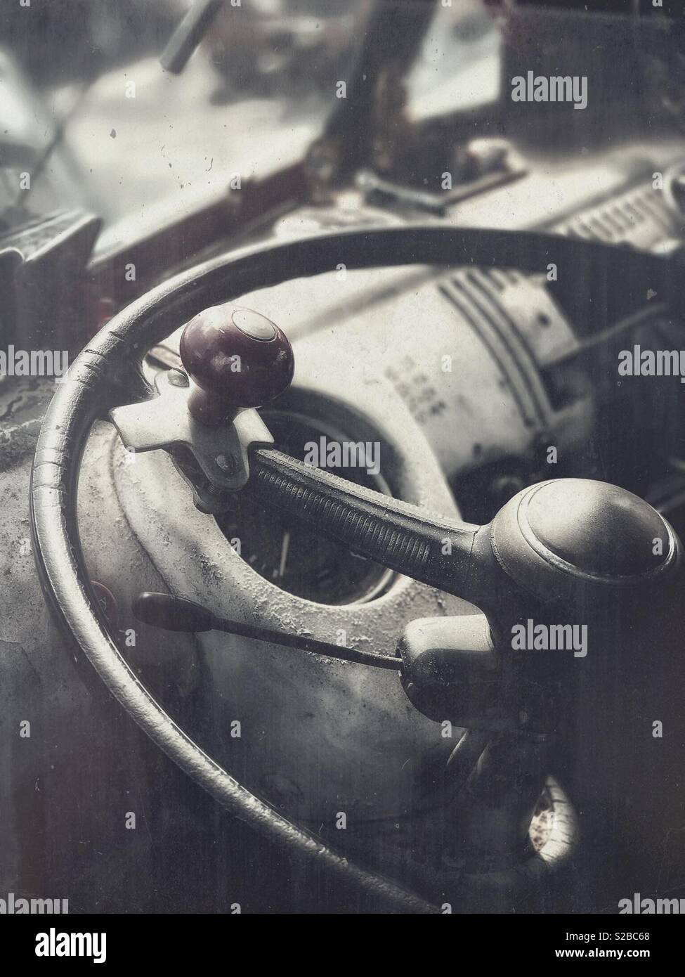 Vintage Volkswagen Bus steering wheel and dashboard - Smartphone Captured Stock Image