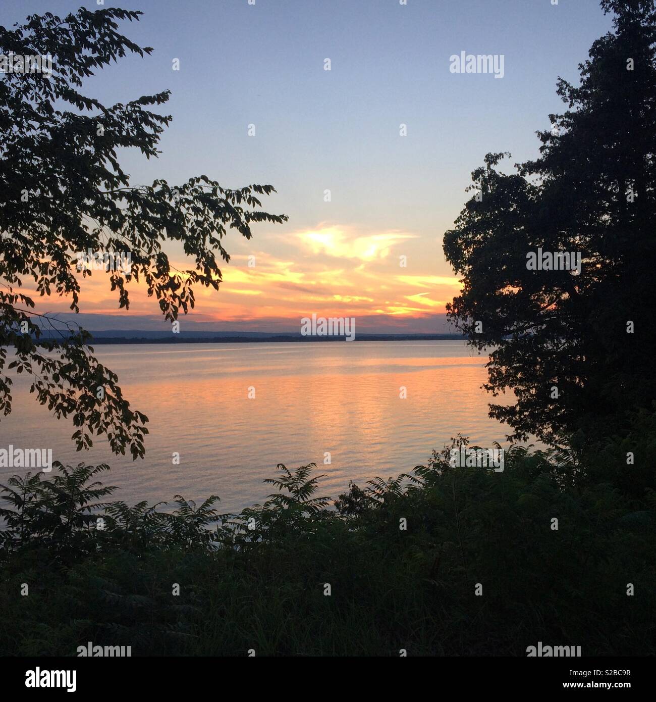 Sunset over Lake Champlain, North Hero, Vermont, United States Stock
