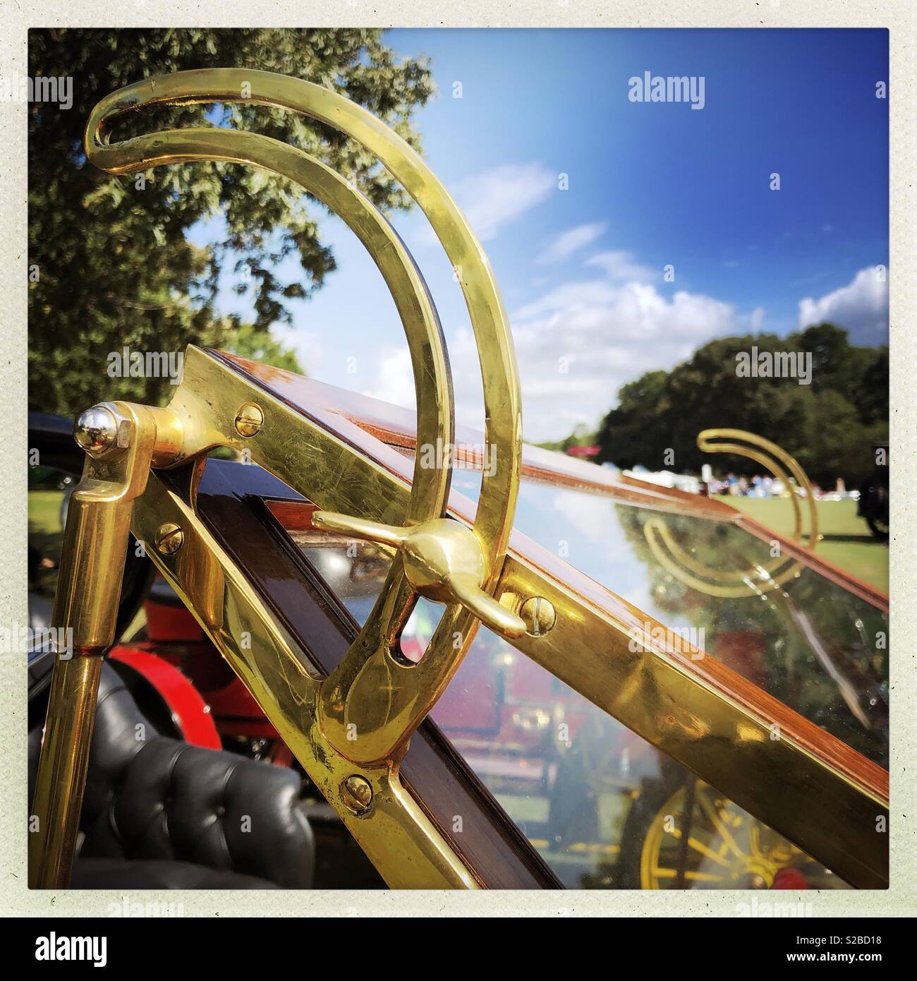 Brass classic car windshield frame Stock Photo Alamy