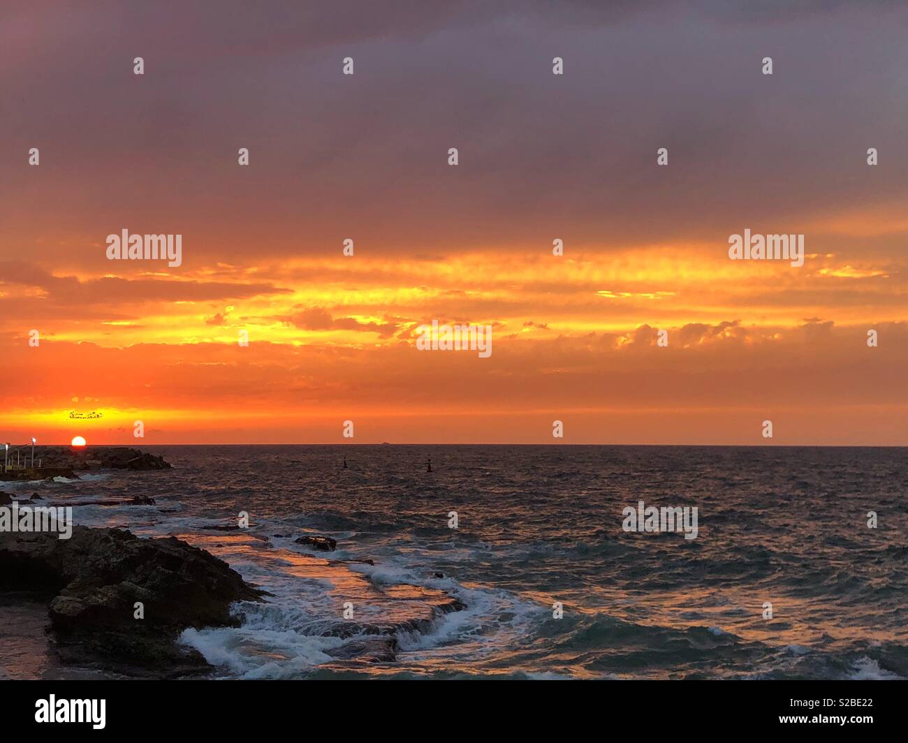 Charming Beirut Sunset on the Mediterranean Sea in October - Smartphone Captured Stock Image