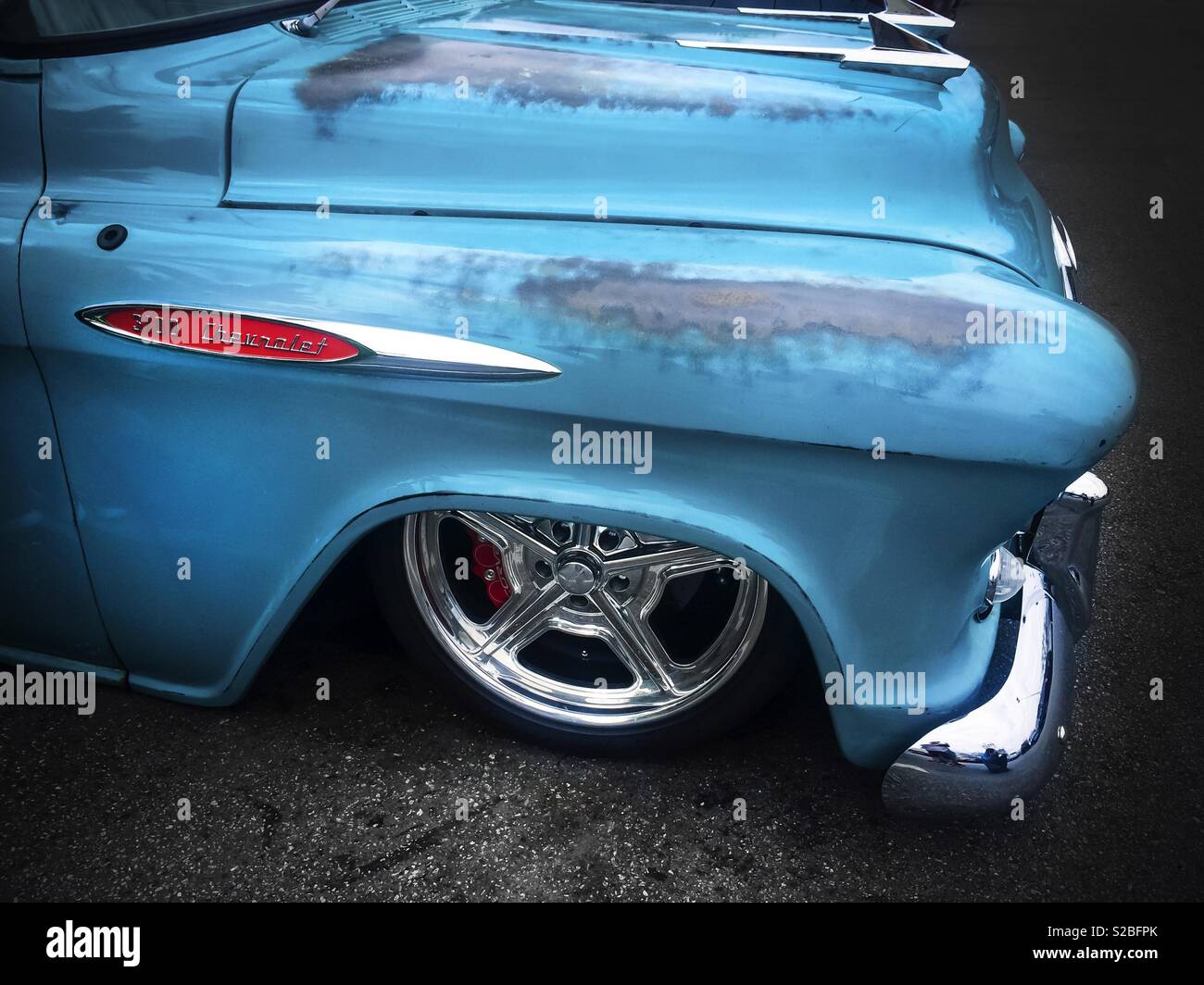 Old vintage 3100 Chevrolet blue classical car, Route 66, Arizona, USA - Smartphone Captured Stock Image