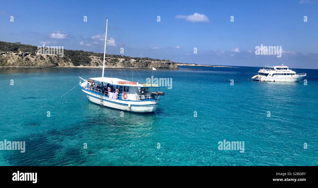 Boat trip to blue lagoon, paphos, akamas, Cyprus. - Smartphone Captured Stock Image