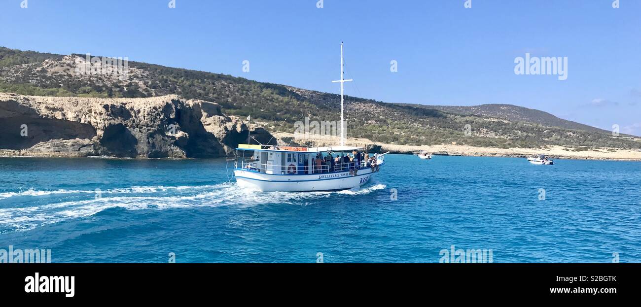 Boat trip to blue lagoon, paphos, akamas, Cyprus. - Smartphone Captured Stock Image