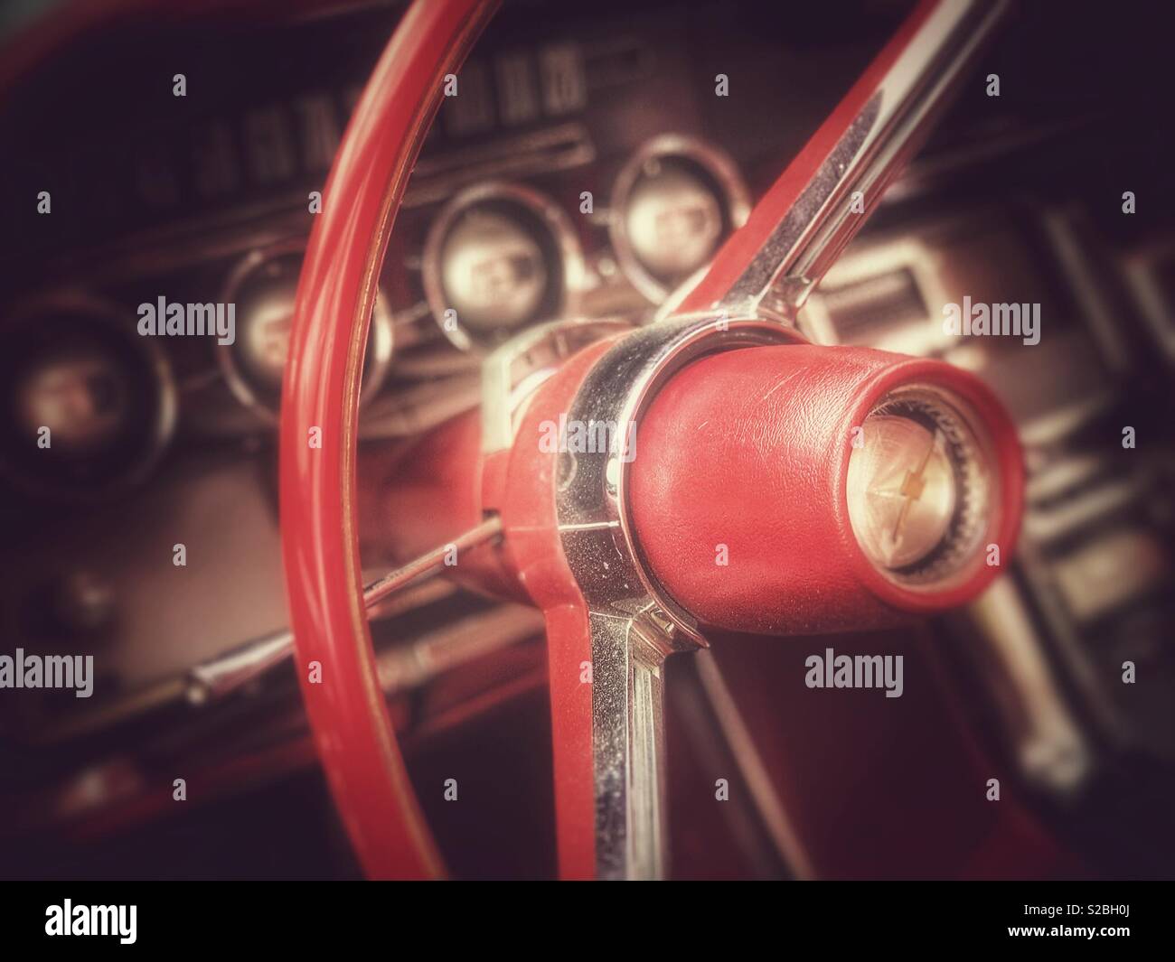 Vintage Chevrolet steering wheel and dashboard - Smartphone Captured Stock Image