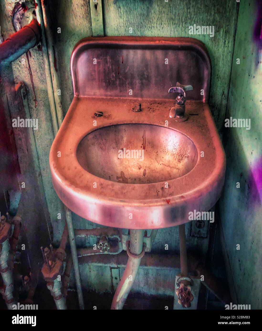 Sink in an old train. Stock Photo