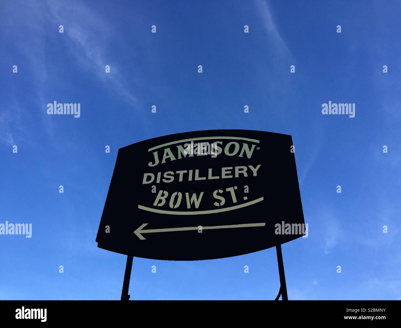 Street sign directing tourists to the Jameson Whiskey Visitor Centre in Bow Street off Smithfield Square in Dublin Ireland. - Smartphone Captured Stock Image