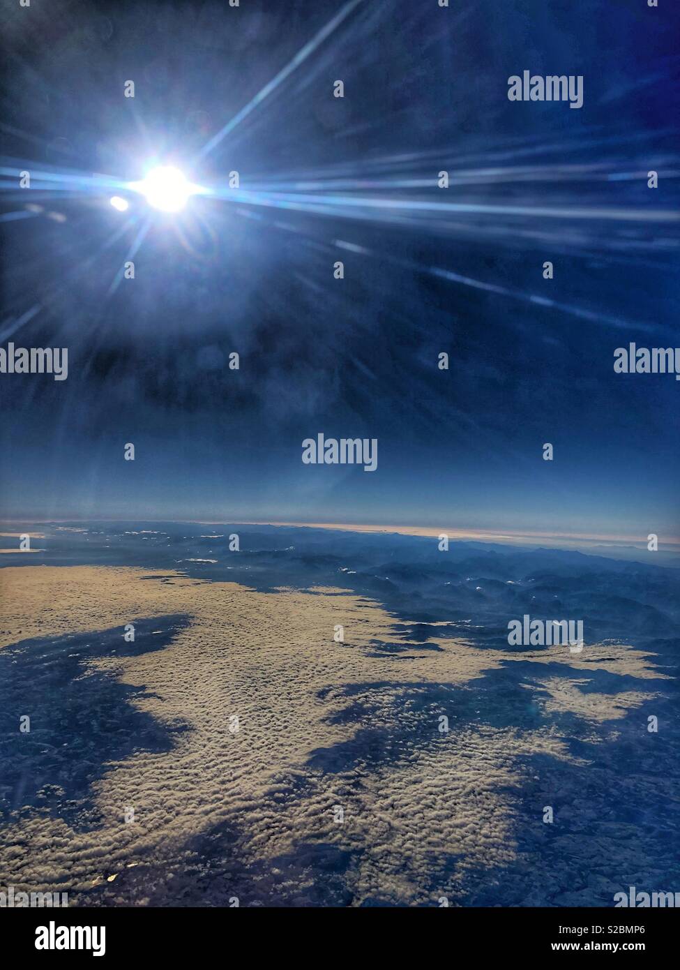Early morning view from the plane. Stock Photo