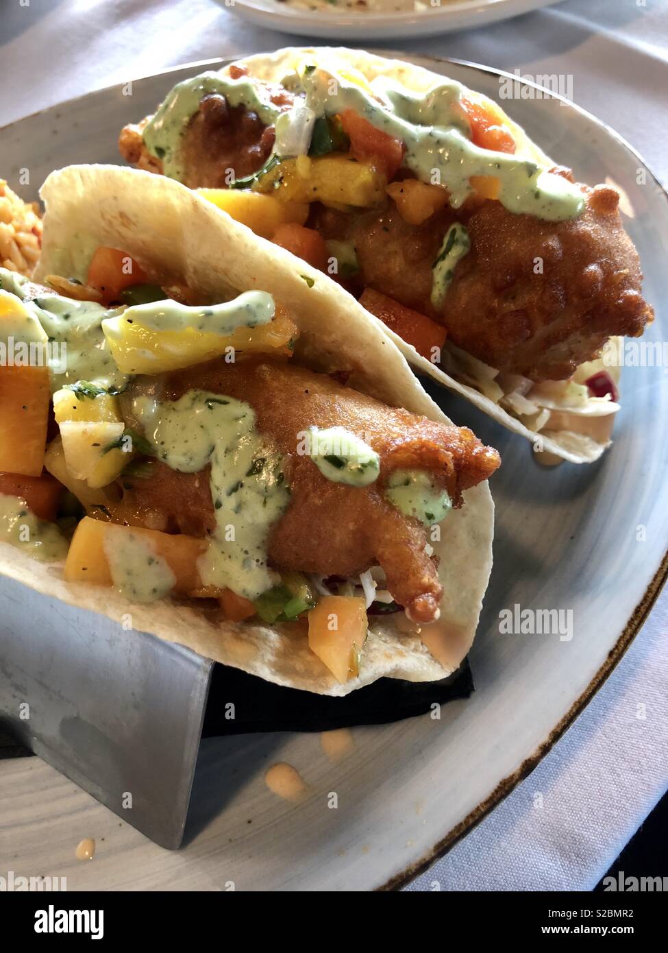 Beer Battered Mahi Fish Tacos On Flour Tortilla Southwestern Style