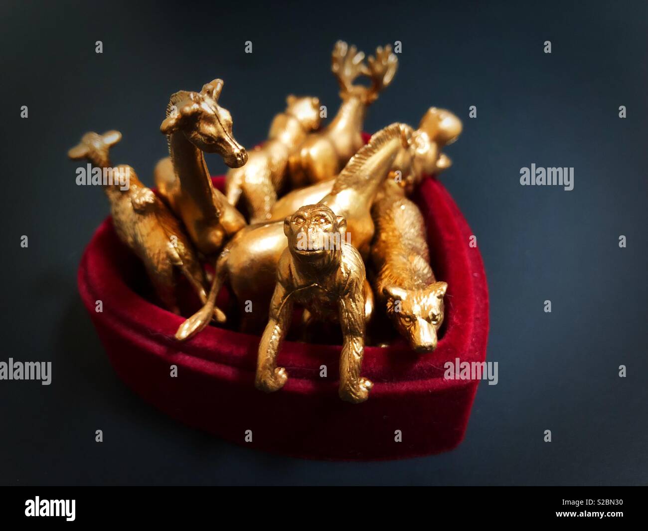 Animal figurines in a box. Stock Photo