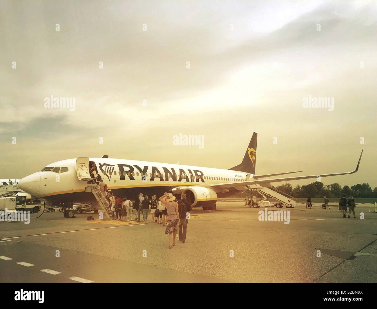 Passengers boarding Ryanair aircraft - Smartphone Captured Stock Image