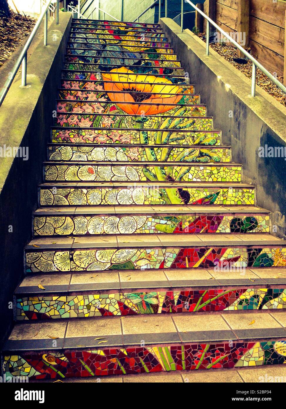 Mosaic steps, San Francisco California Stock Photo