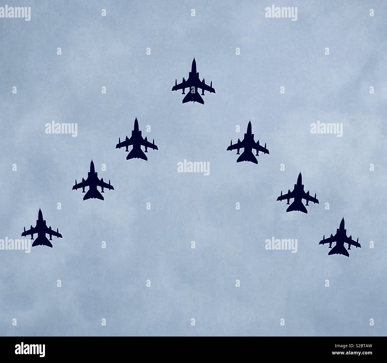 Formation fighter jets, RAF 100 fly past, London, England - Smartphone Captured Stock Image