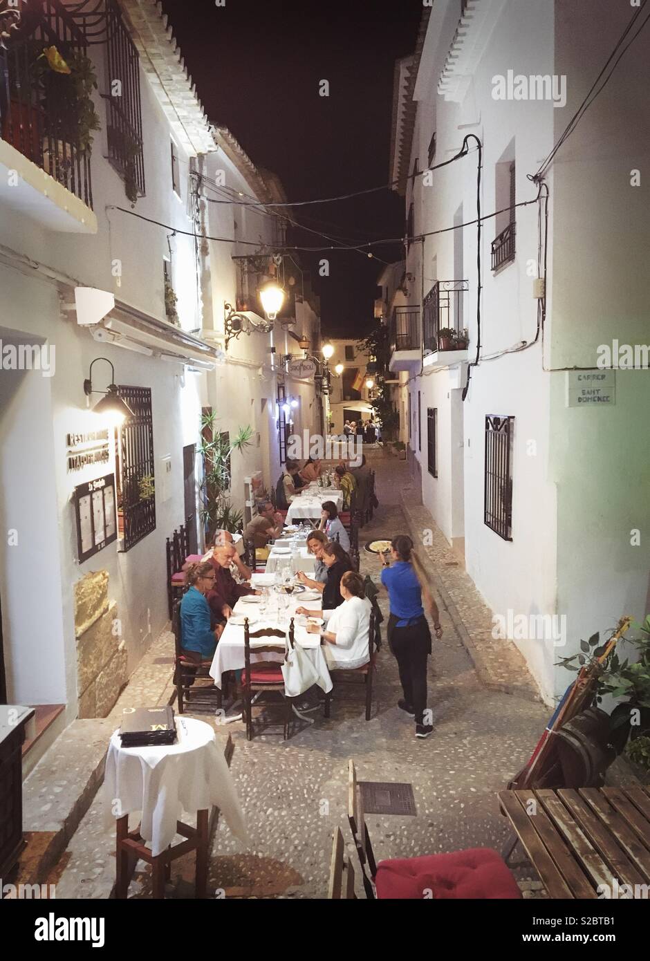 Street in Altea Old Town late Evening, Costa Blanca Spain. Stock Photo