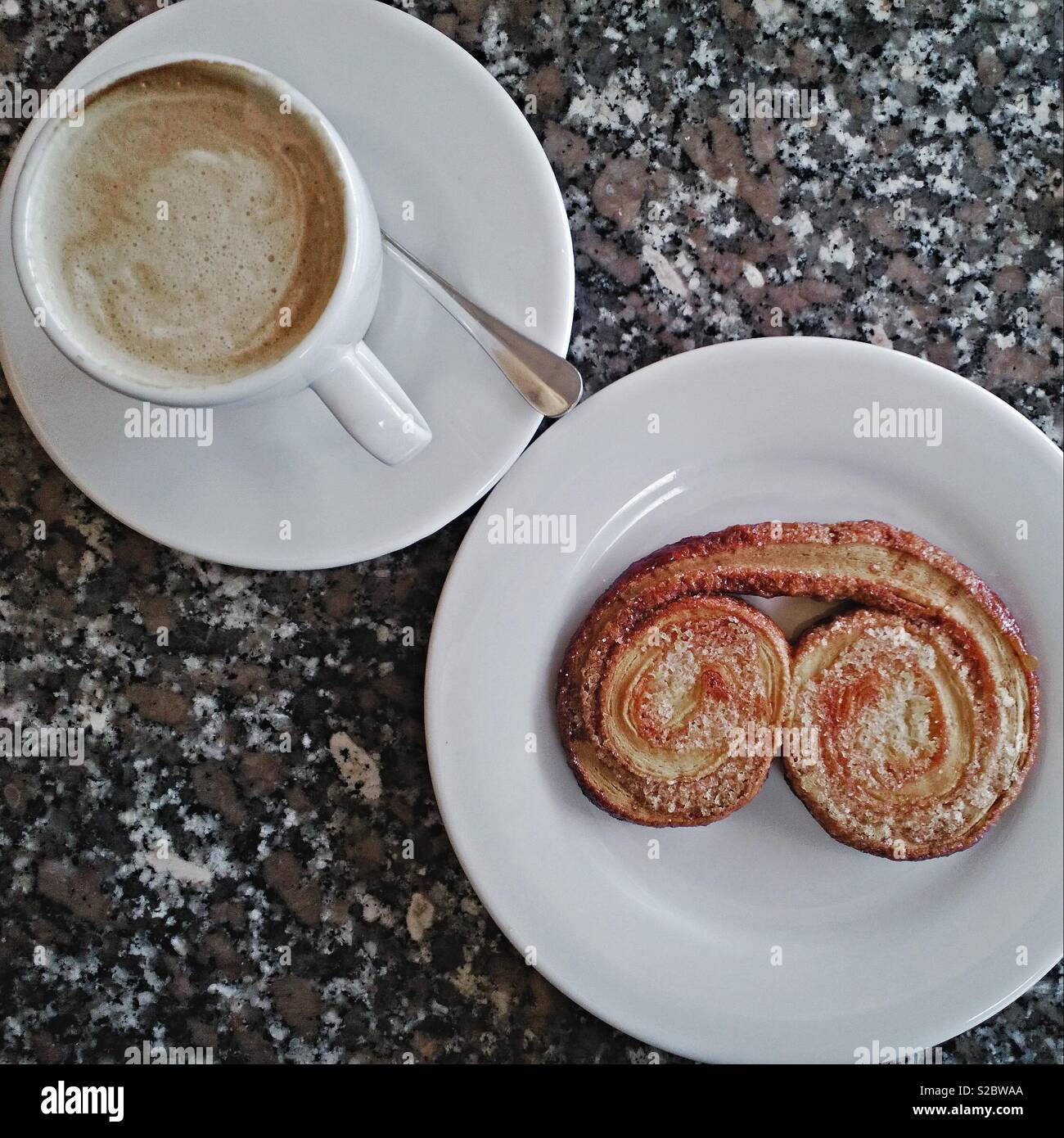 Palmier cookie and expresso ready for coffee time - Smartphone Captured Stock Image