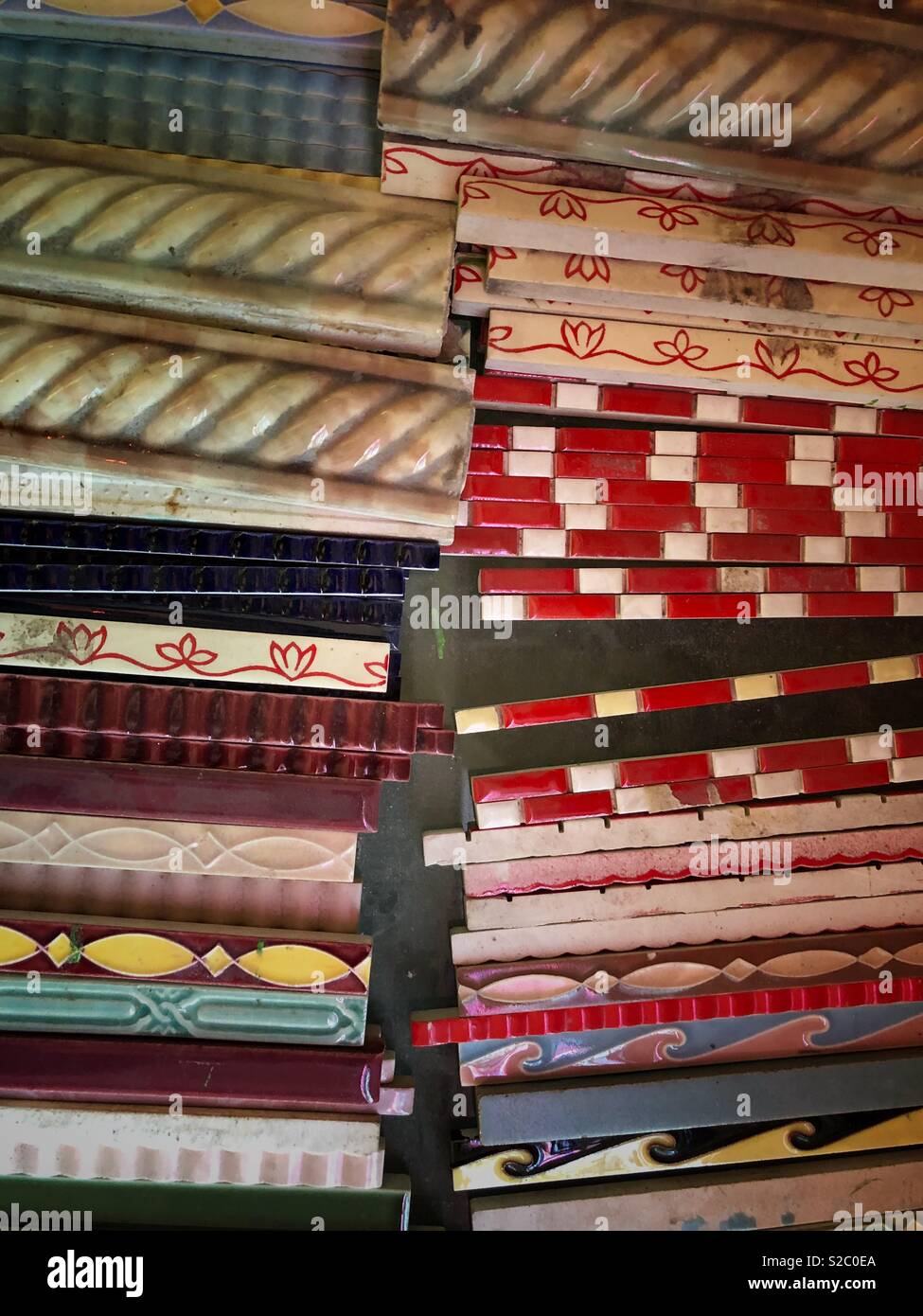 Antique tile found at Ohmega Salvage in Berkeley, California. - Smartphone Captured Stock Image