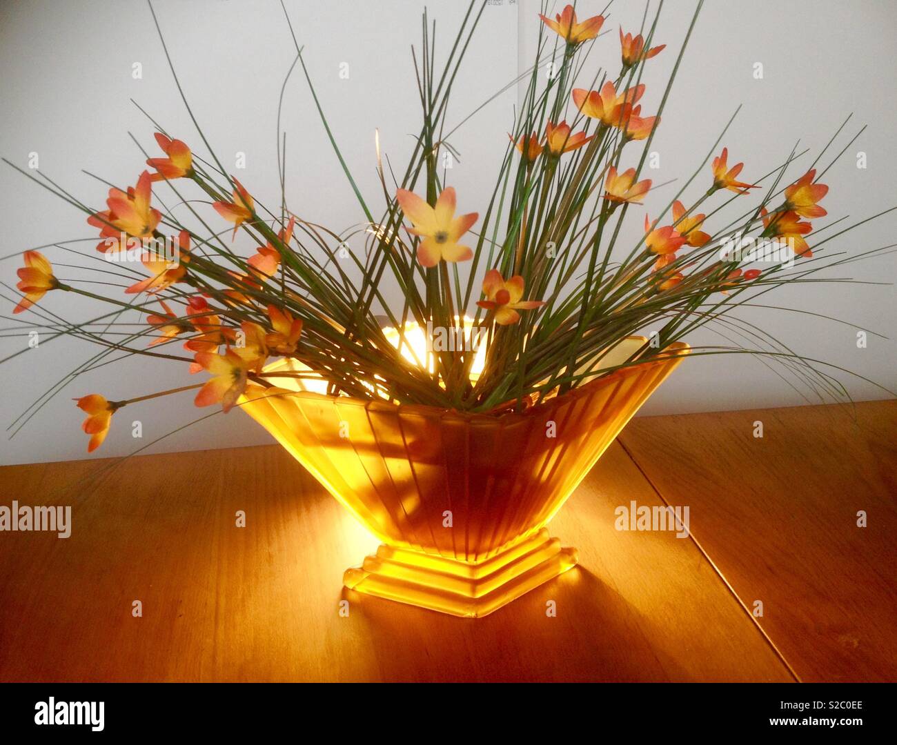 Back-Lit Art Deco Vase With Small Flower Arrangement Stock Photo - Alamy