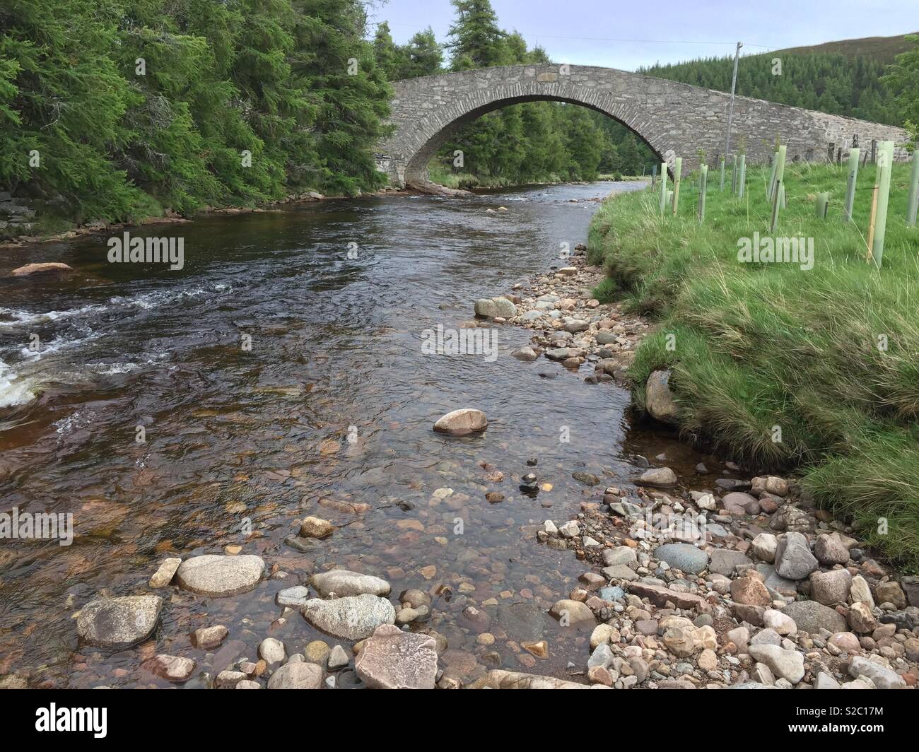 Traditional stone bridge over small river in Scotland Stock Photo