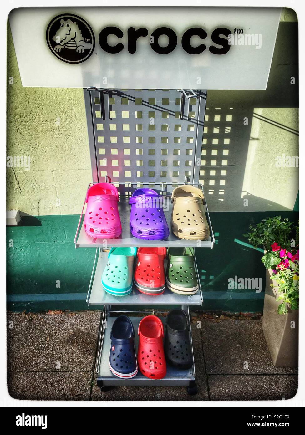 Crocs shoes display stand Stock Photo