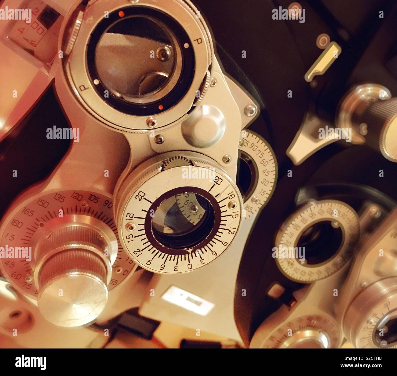 Ophthalmology Office, close-up of phoropter refraction machine, USA - Smartphone Captured Stock Image