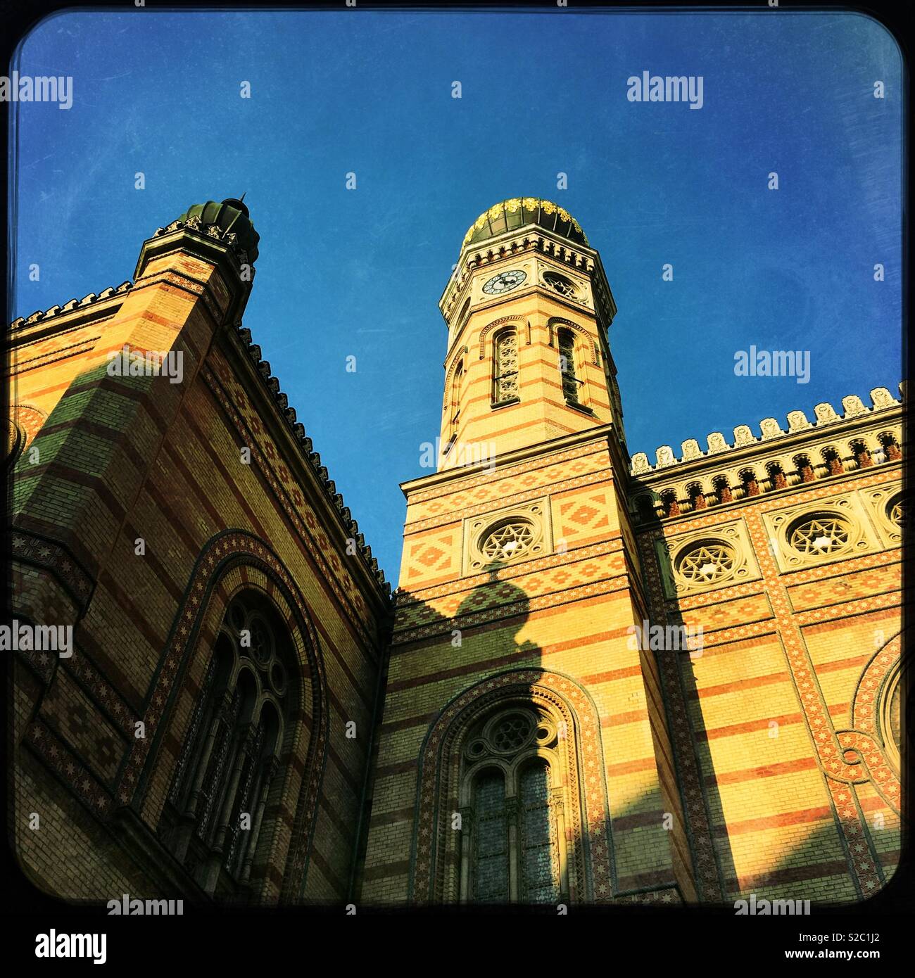 One of the towers of the Dohány Street Synagogue, Budapest, Hungary. Also known as the Great or Tabakgasse Synagogue. Stock Photo