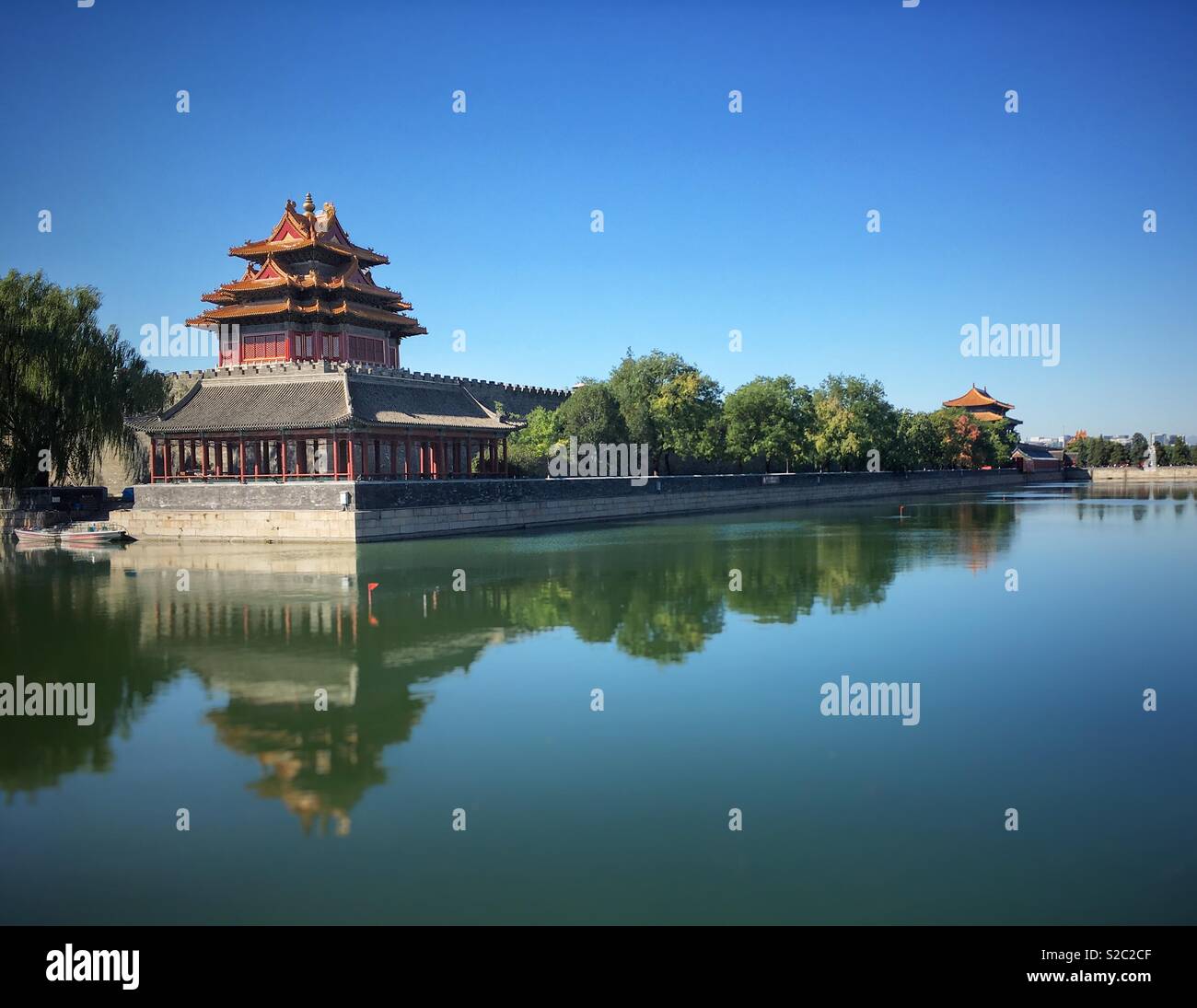 One of the tower of the Forbidden City by a canal. Beijing, China. - Smartphone Captured Stock Image