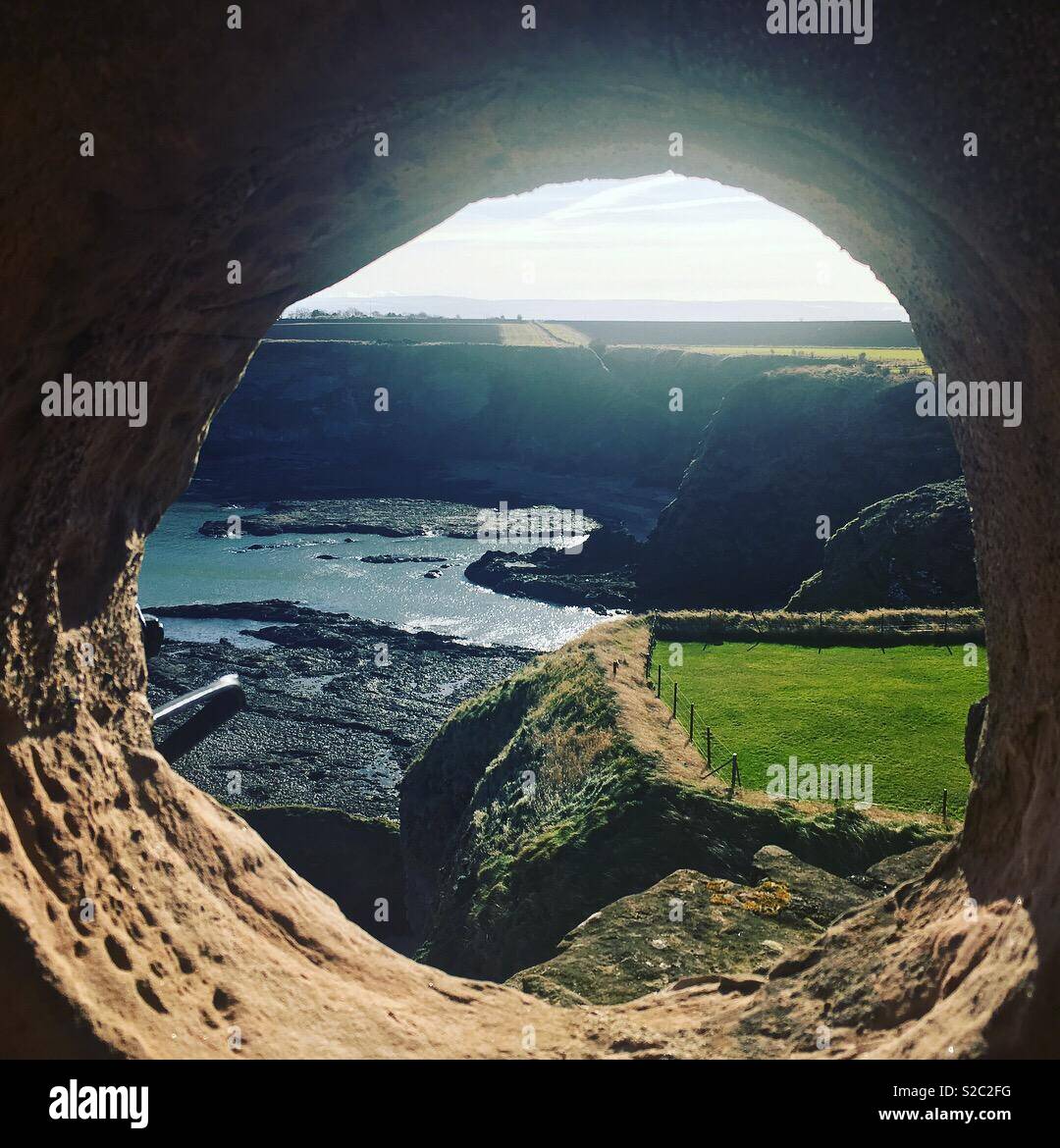 Sinclair bay castle window, Scotland Stock Photo