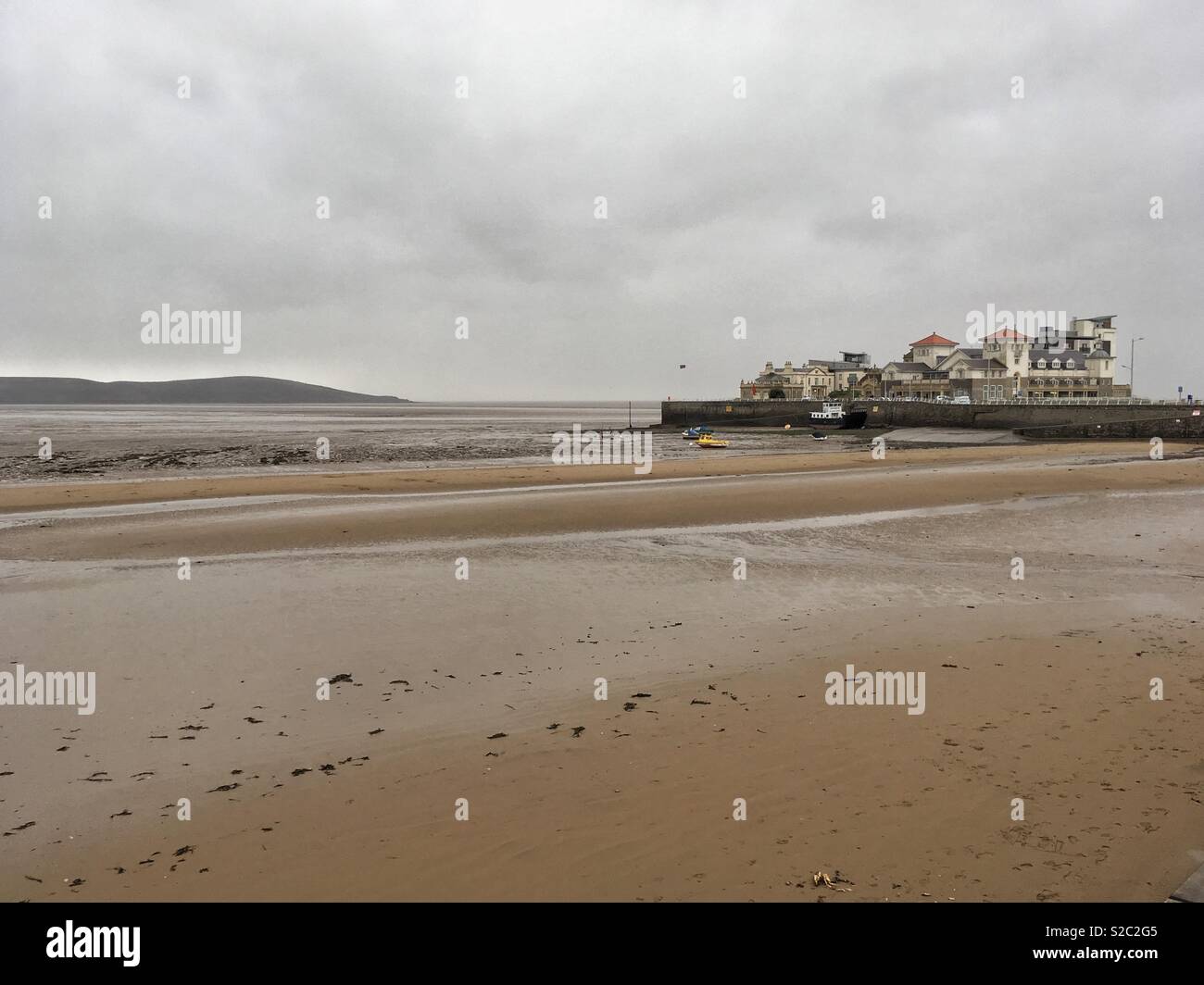 A wet, windy, and gloomy day in Weston-super-Mare, UK as the edge of Storm Callum passes over the town - Smartphone Captured Stock Image