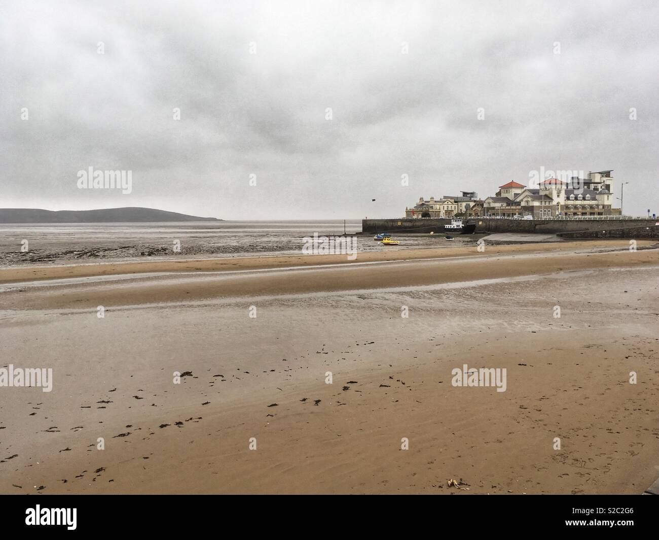 A wet, windy, and gloomy day in Weston-super-Mare, UK as the edge of Storm Callum passes over the town - Smartphone Captured Stock Image