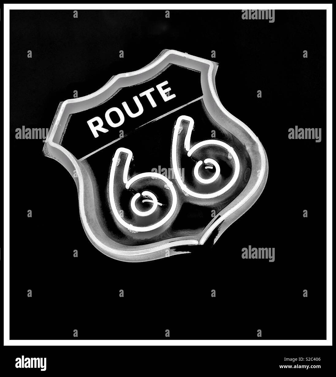Neon Route 66 road sign - Smartphone Captured Stock Image