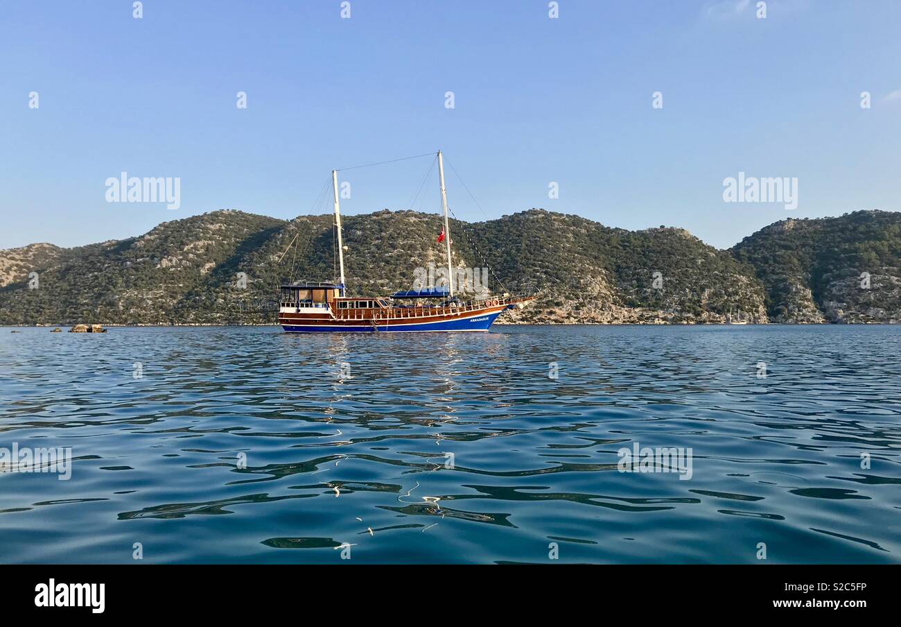 Blue cruise sailing Turkey Stock Photo
