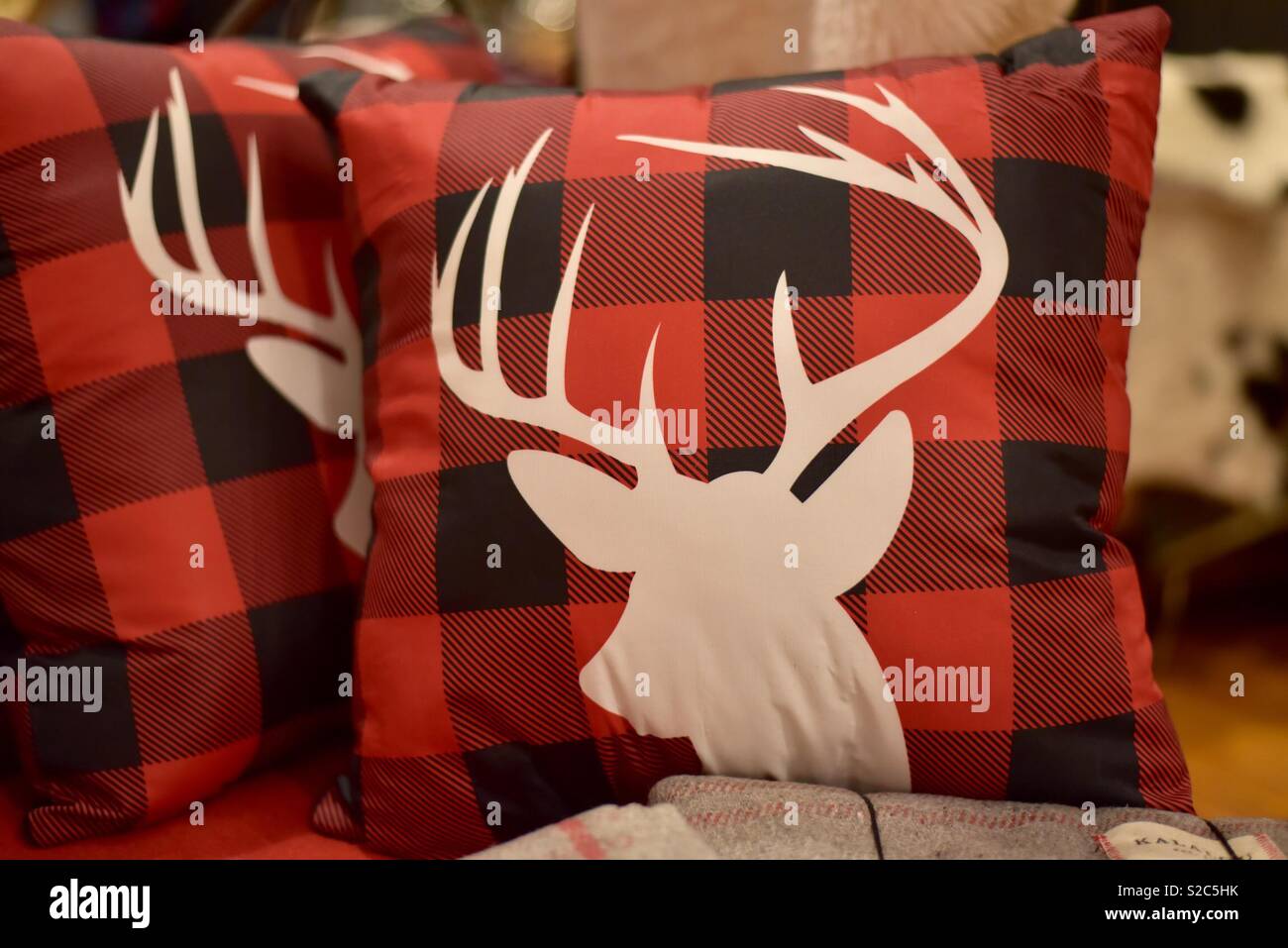 Rustic stag flannel pillow Stock Photo