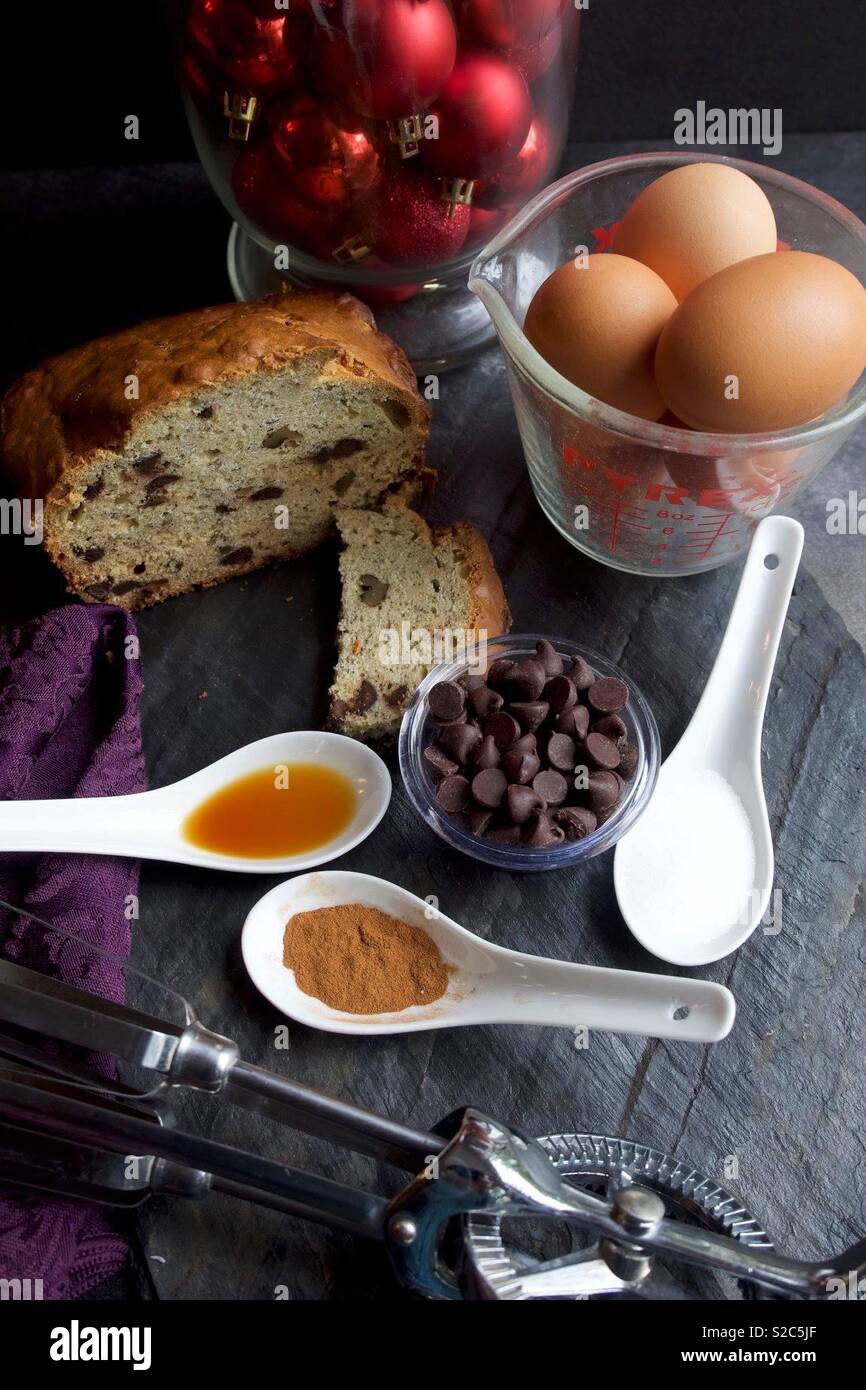 Table top ingredients, baking bread - Smartphone Captured Stock Image
