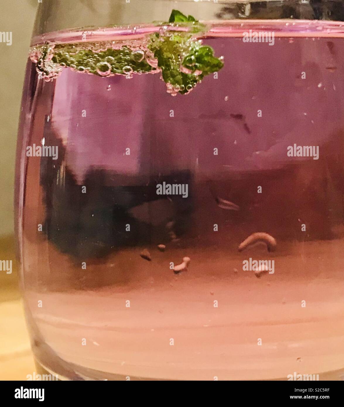 Violet Gin with lemonade and mint - Smartphone Captured Stock Image