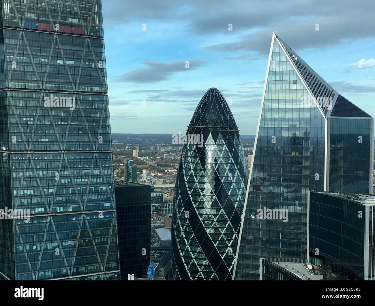 The Leadenhall Building - The Cheesegrater, 30 St. Mary Axe - The Gherkin and The Scalpel, Financial District London. - Smartphone Captured Stock Image