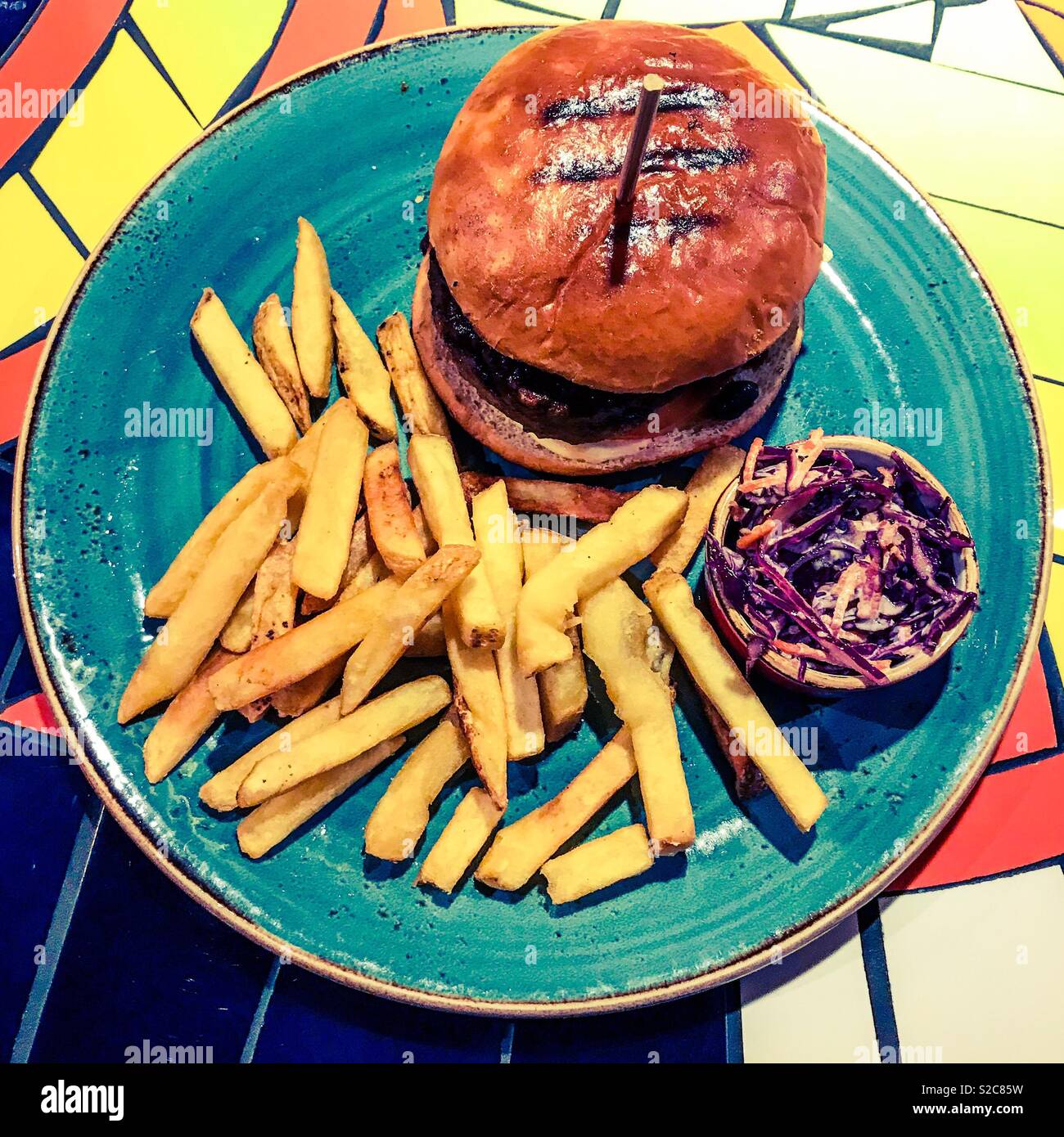 Cheeseburger and fries Stock Photo