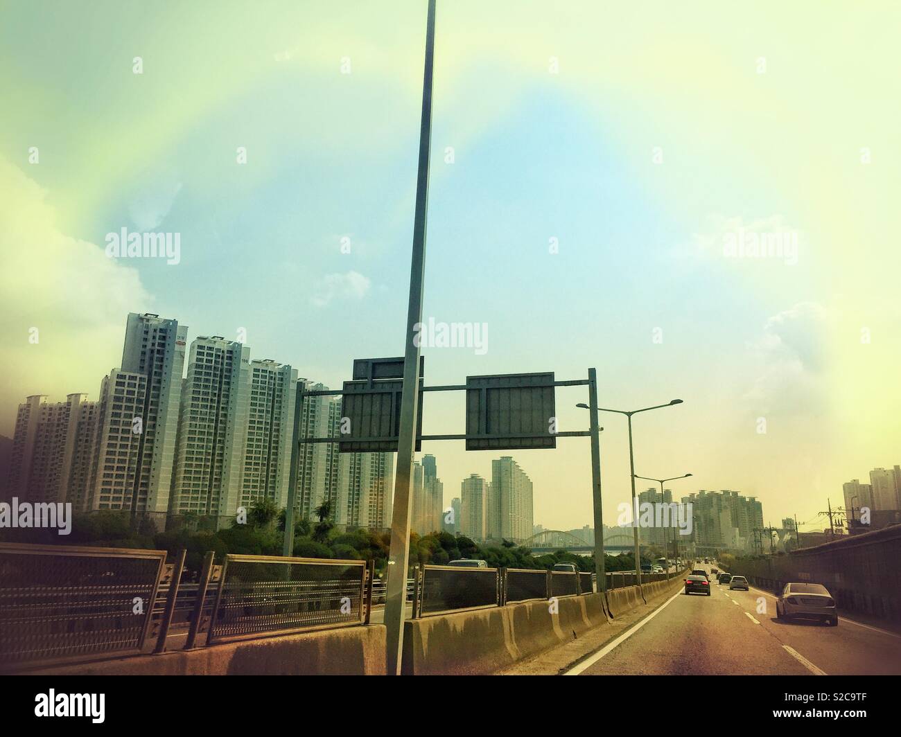 Driving along a main road in Busan, South Korea. - Smartphone Captured Stock Image