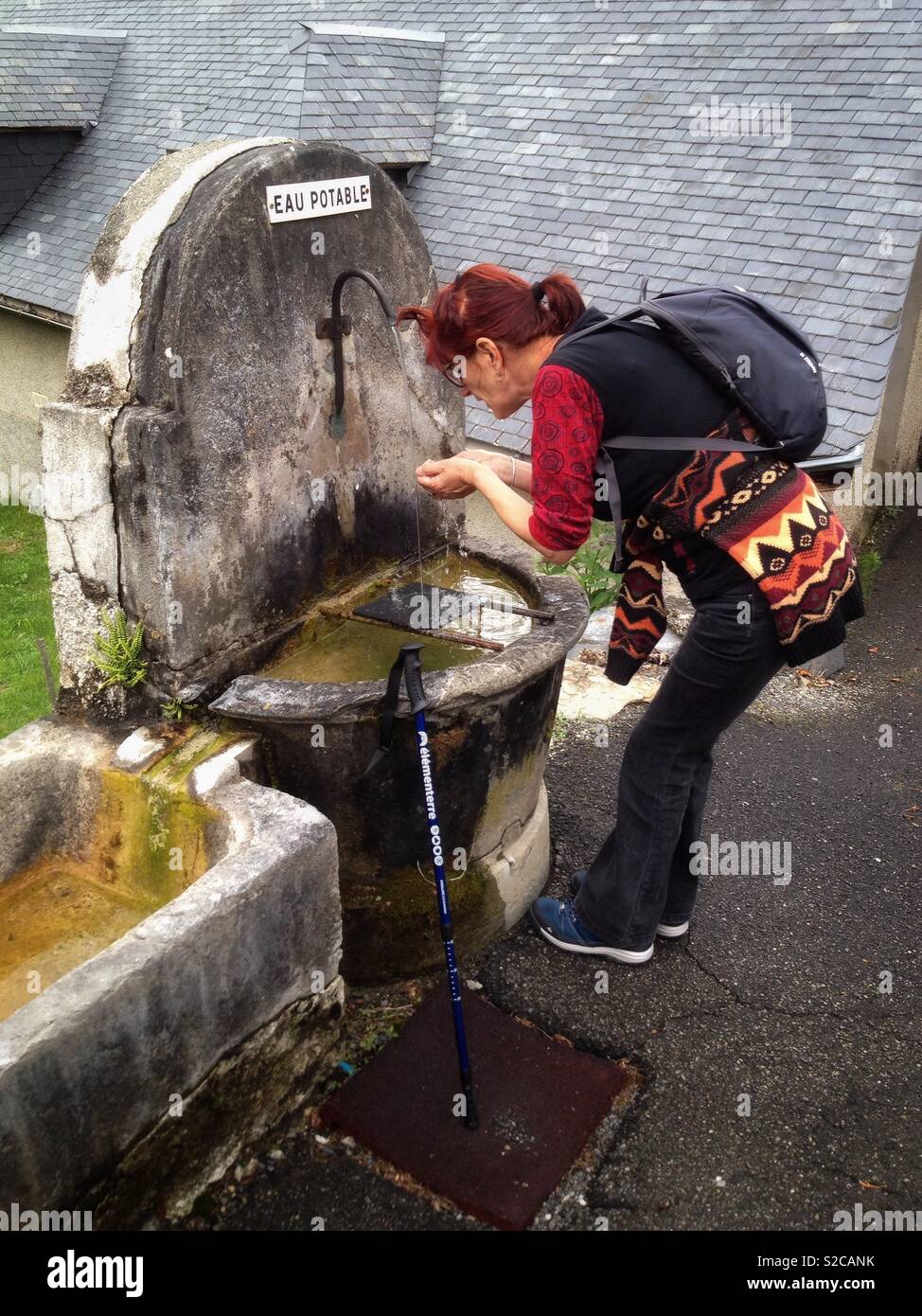Halt at a fountain of drinking water, Luz St Sauveur, Occitanie France - Smartphone Captured Stock Image