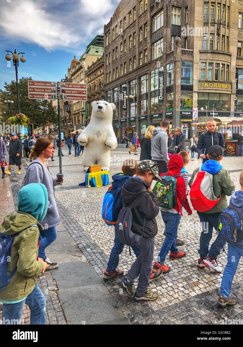 A group of students in a Prague city square. - Smartphone Captured Stock Image