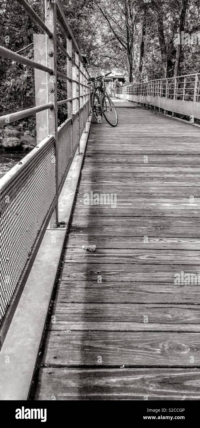 Wooden and metal bridge with bicycle - Smartphone Captured Stock Image