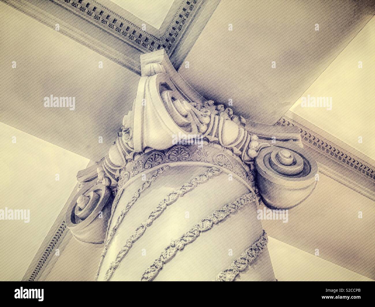 Architecture detail of an ornate column and sealing, New York City, USA