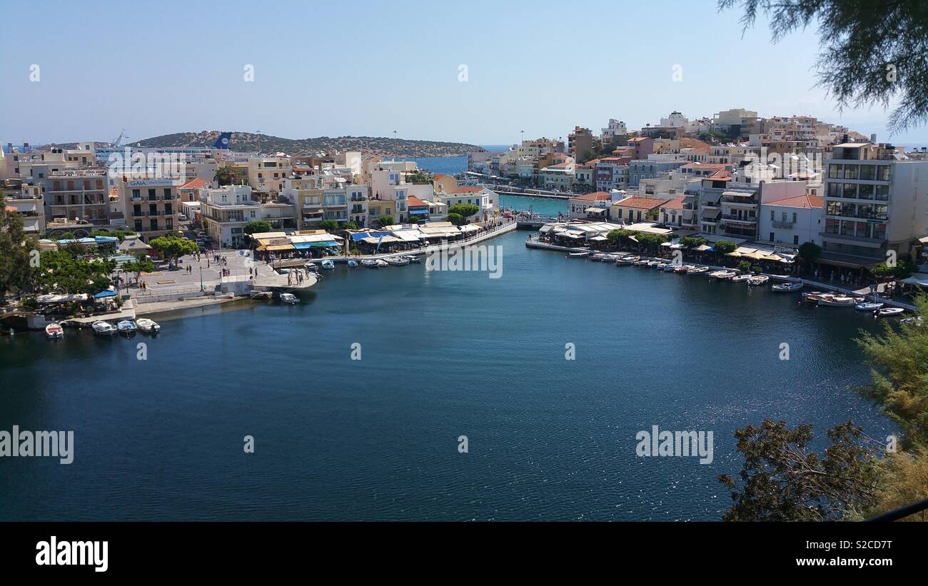 Grecian harbour in Crete Stock Photo