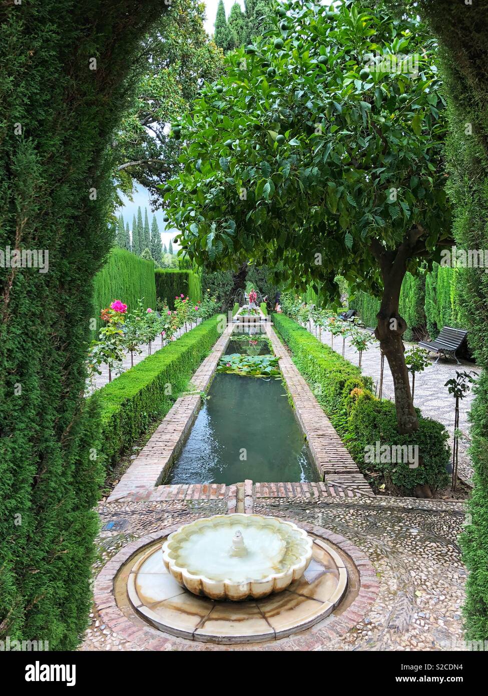 The lush gardens at the Alhambra. - Smartphone Captured Stock Image