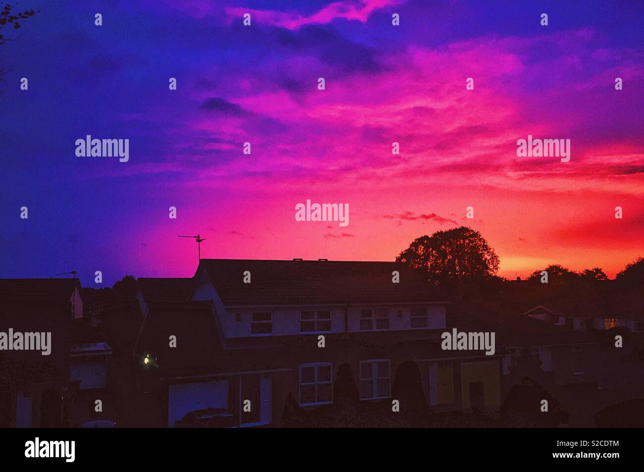 Colourful sunrise on a suburban street in York Stock Photo