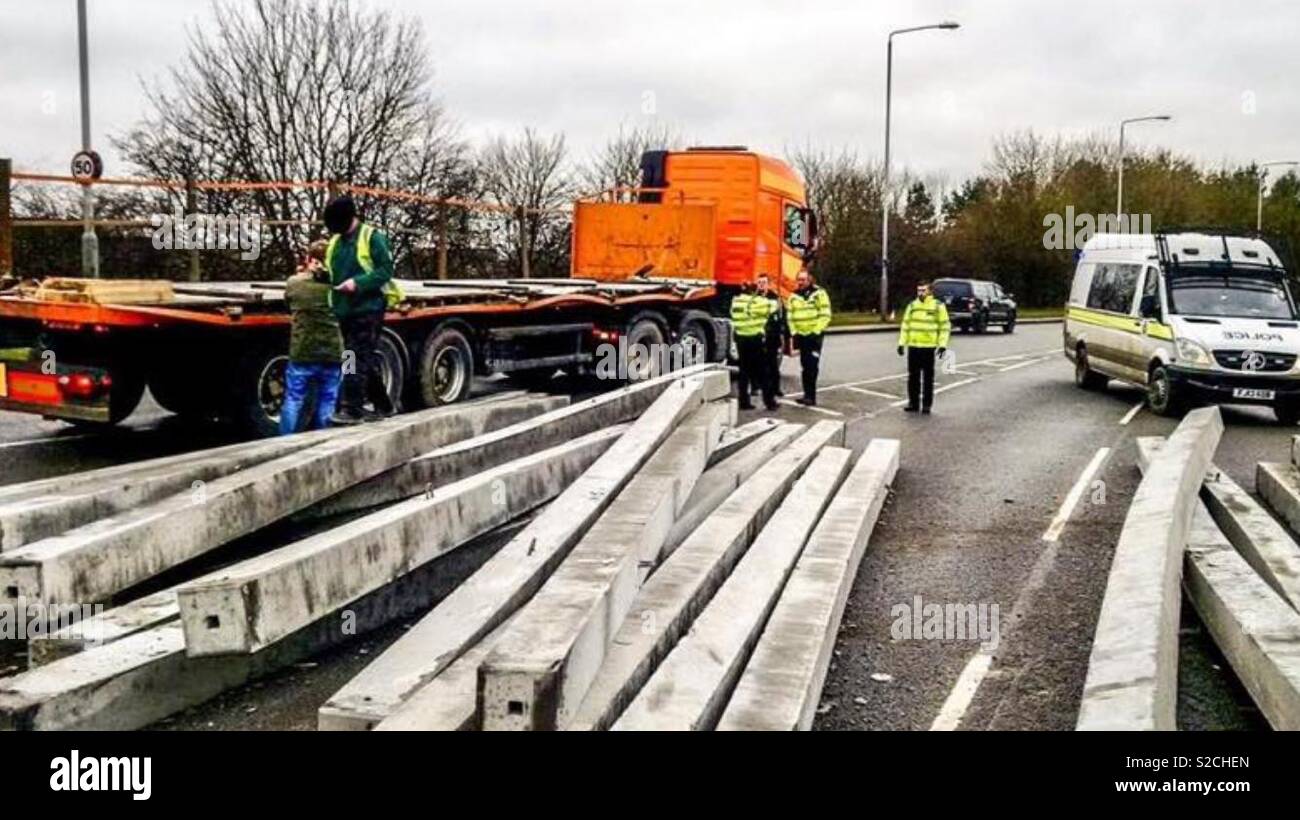 Lorry looses load of concrete Stock Photo Alamy