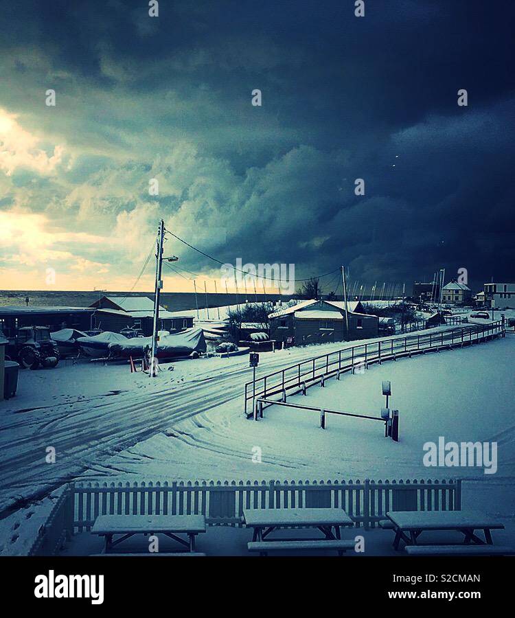 Snow at felixstowe Ferry Suffolk Stock Photo Alamy