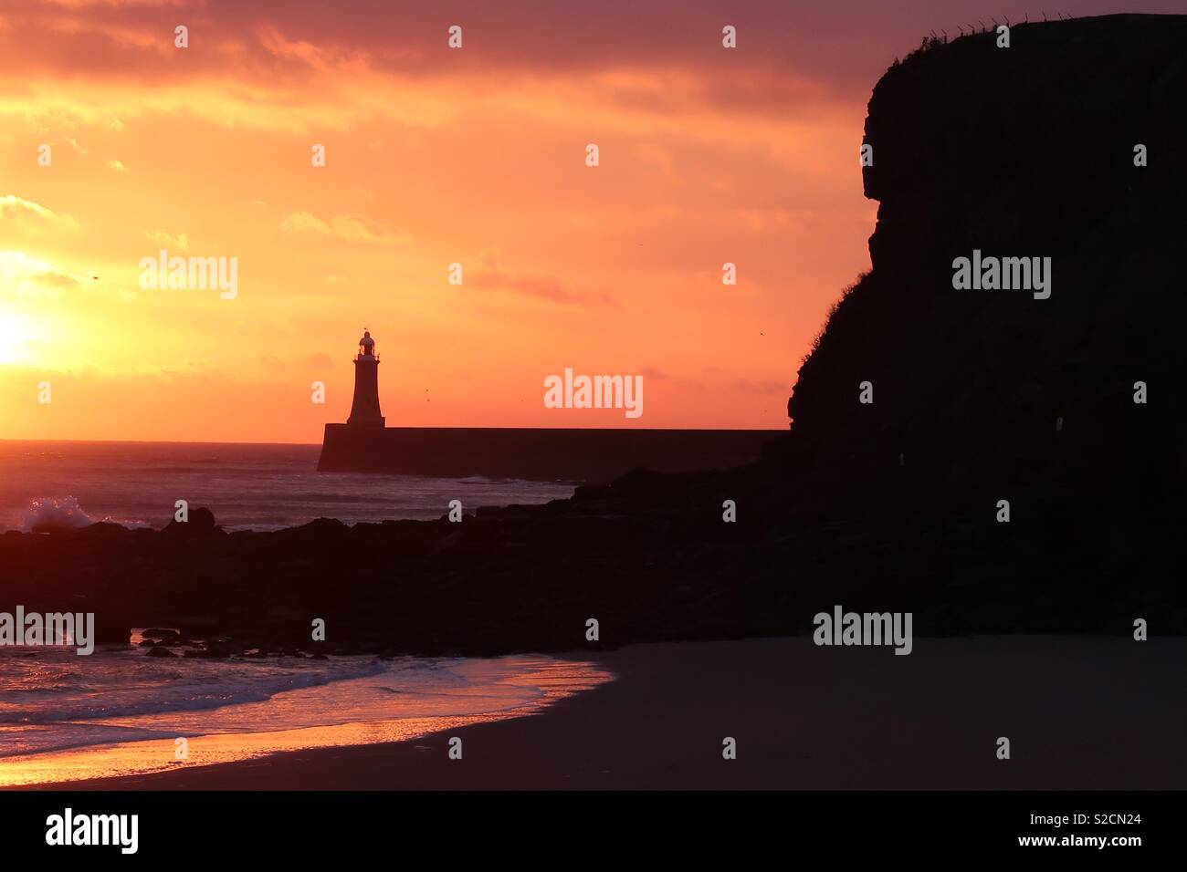 Tynemouth pier from King Edwards Bay - Smartphone Captured Stock Image